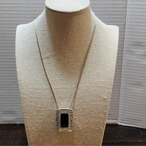 BRIGHTON RHYTHMS Black & Gold Crystal Rectangle Reversible NECKLACE - Picture 4 of 8